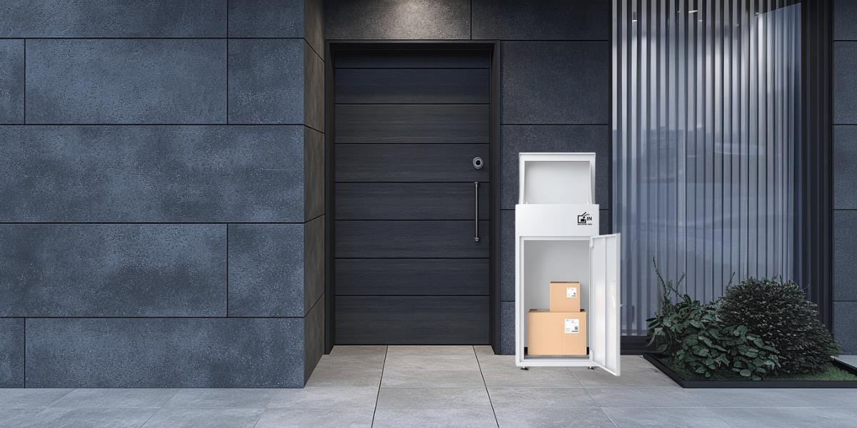 モダンな住宅の玄関前に設置されたらくぽす